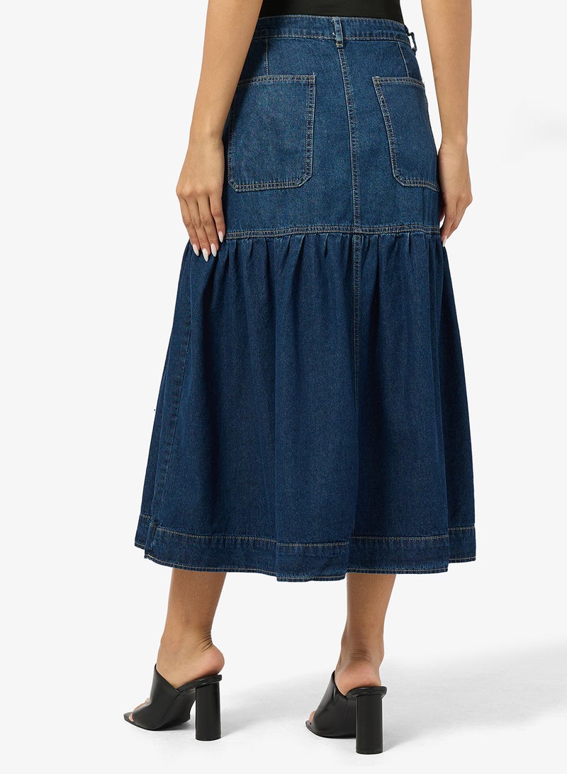 Ginger Denim Flared Midi Skirt - Image 2